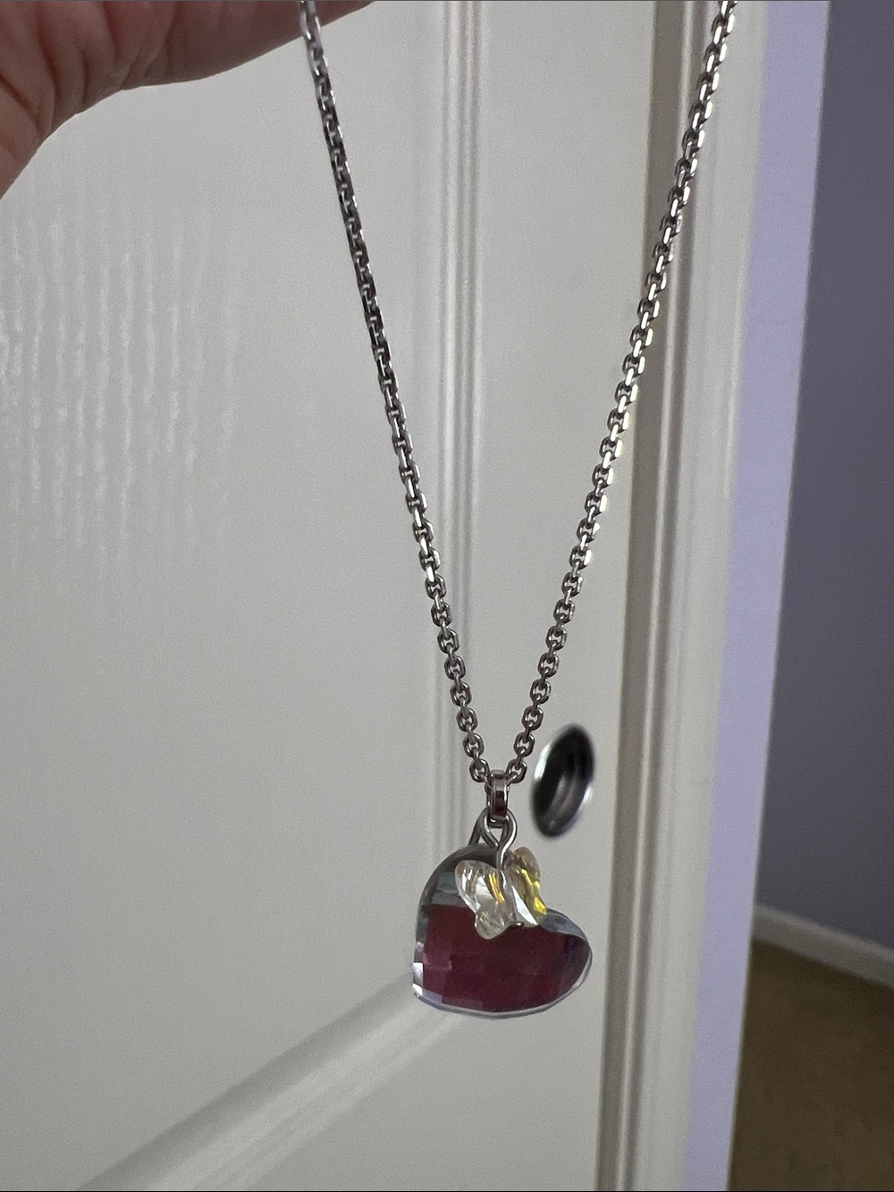 Swarovski Iridescent Purple Heart & Mini Butterfly Pendant Necklace